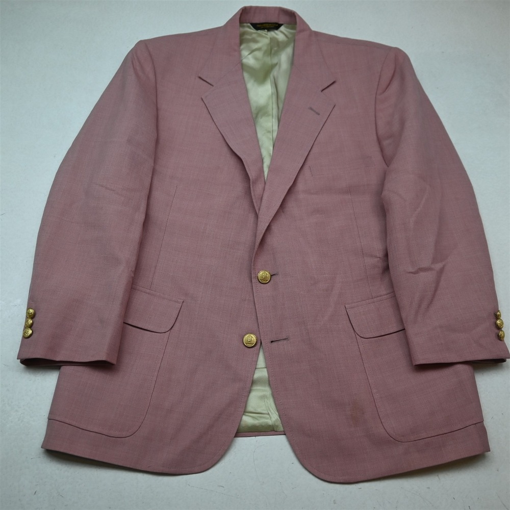 Vtg USA Made 44S Pink Hopsack Gold Button Mens Blazer Suit Jacket Sport Coat